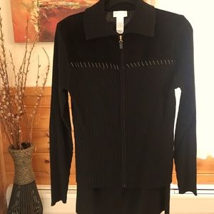 Liz Claiborne. Skirt suit. Large. Black. Wool-Acrylic. Suede yoke. Beautiful.